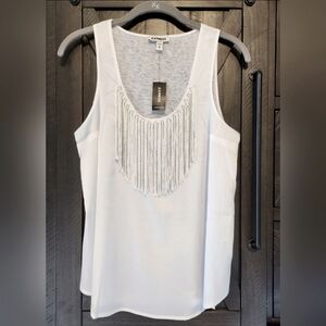 Express White Tank with Fringe Detail